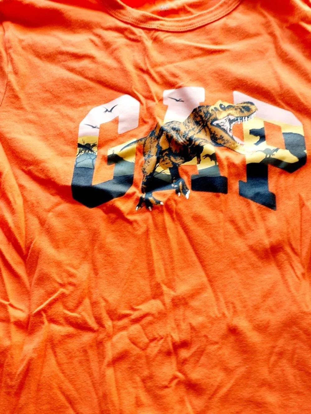 Gap Boys T-Shirt Dinosaur Orange Short Sleeve Logo XXL 14-16